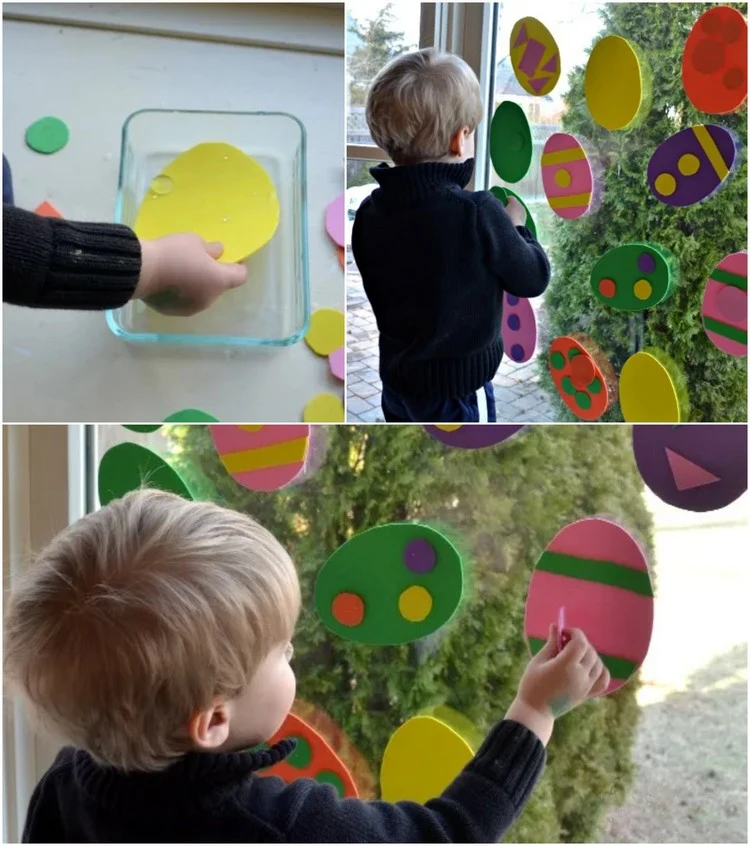 Ostern basteln mit Kleinkind - Ostereier-Fensterkunst