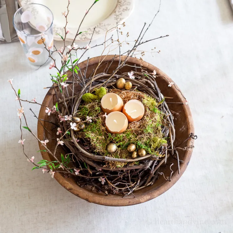 Tischdeko Ostern Eierschalen Osternkranz aus Naturmaterialien selber basteln