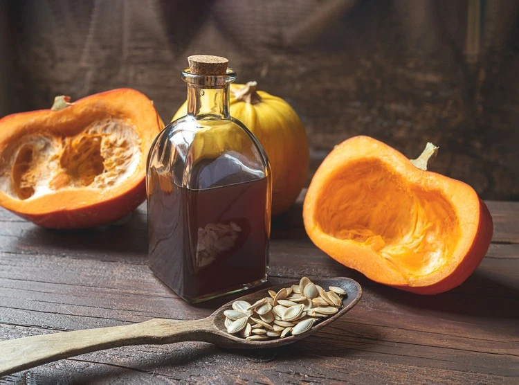 Organic pumpkin seed oil superfood unmistakable in taste