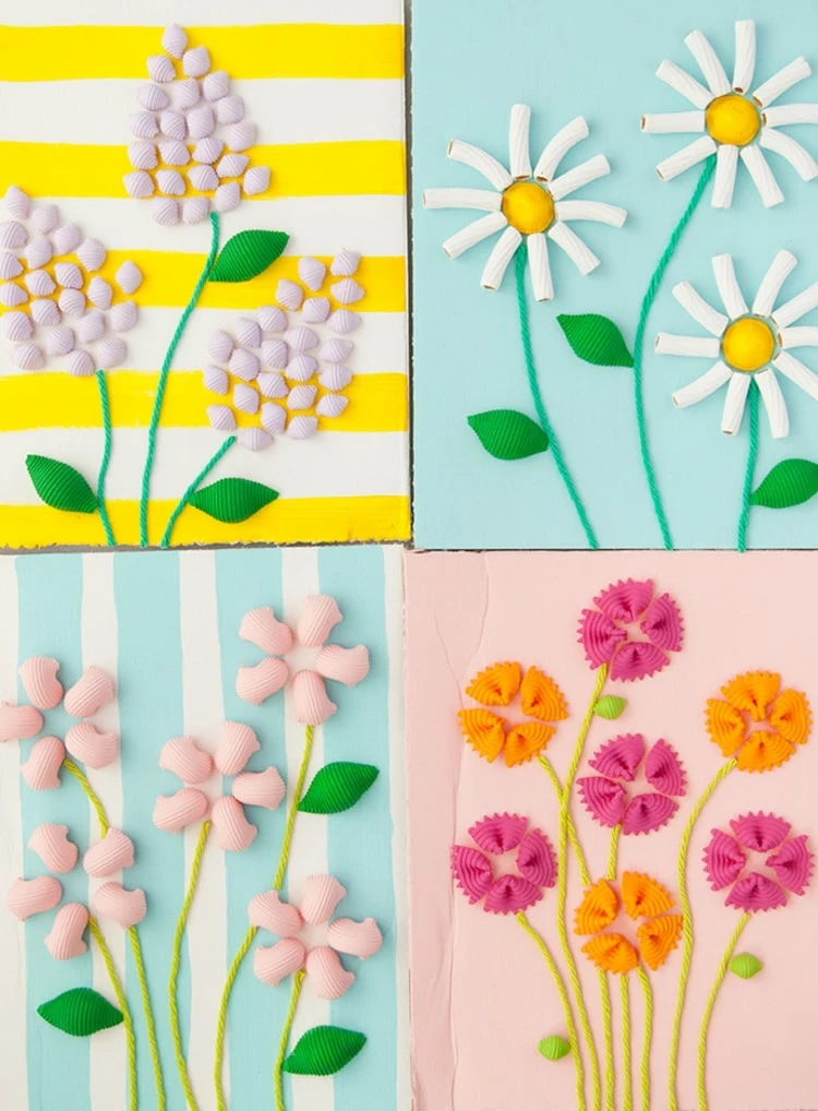 Farfalle und Schneckennudeln für DIY Blumen verwenden