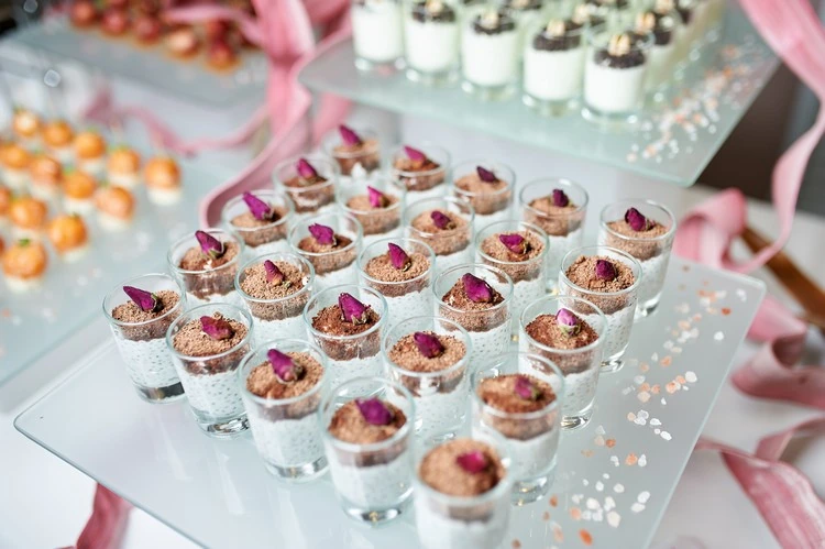 Finger food the day before Dessert in a glass Chia pudding in cocoa coconut yogurt