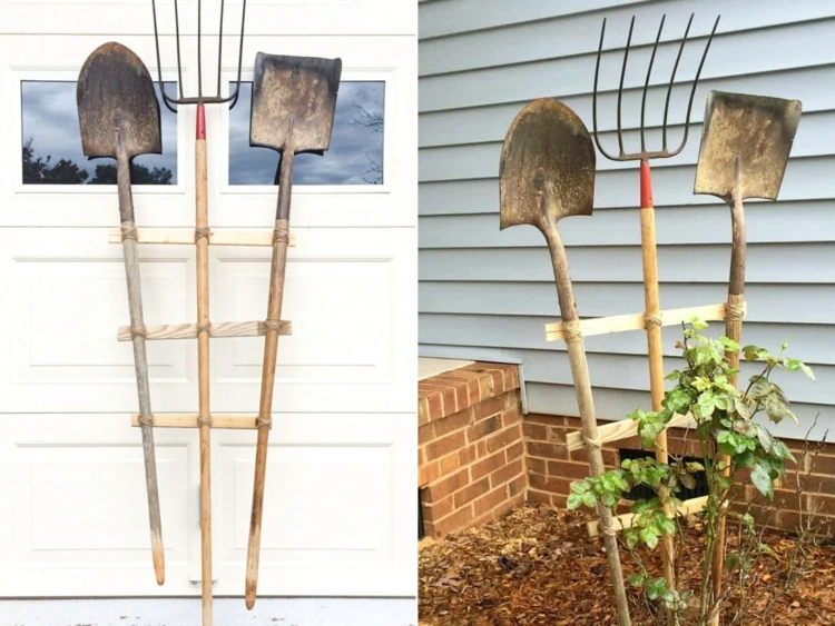 Gartendeko für Vintage selber machen - Coole Rankhilfe aus altem Gartenwerkzeug