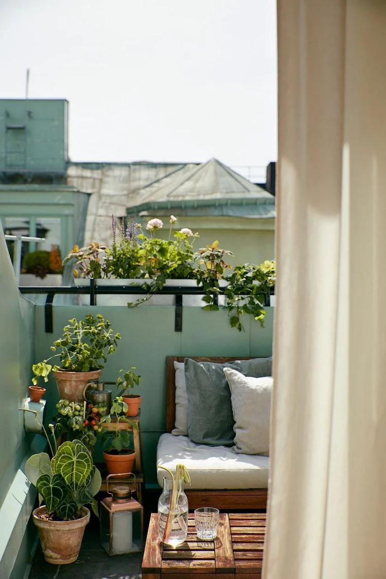 Kleine Balkone verschönern mit Pflanzen in Töpfen