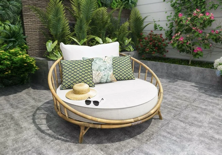 Rundes Tagesbett aus Bambus für Terrasse modern