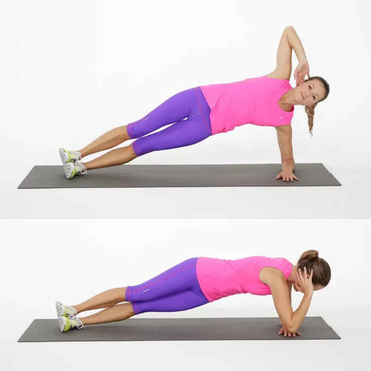 Seitlicher Plank mit Drehung Bauchmuskeln Workout Alternativen zu Crunches