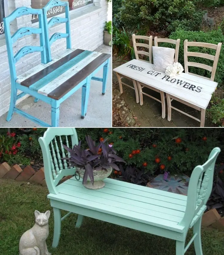 Sitzbank für den Garten herstellen aus alten Stühlen