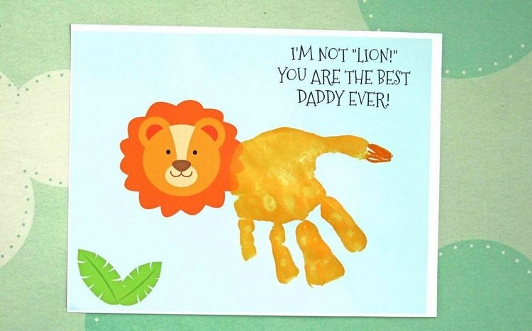 Vatertag basteln mit Kindern mit Vorlage - Karte mit Löwe