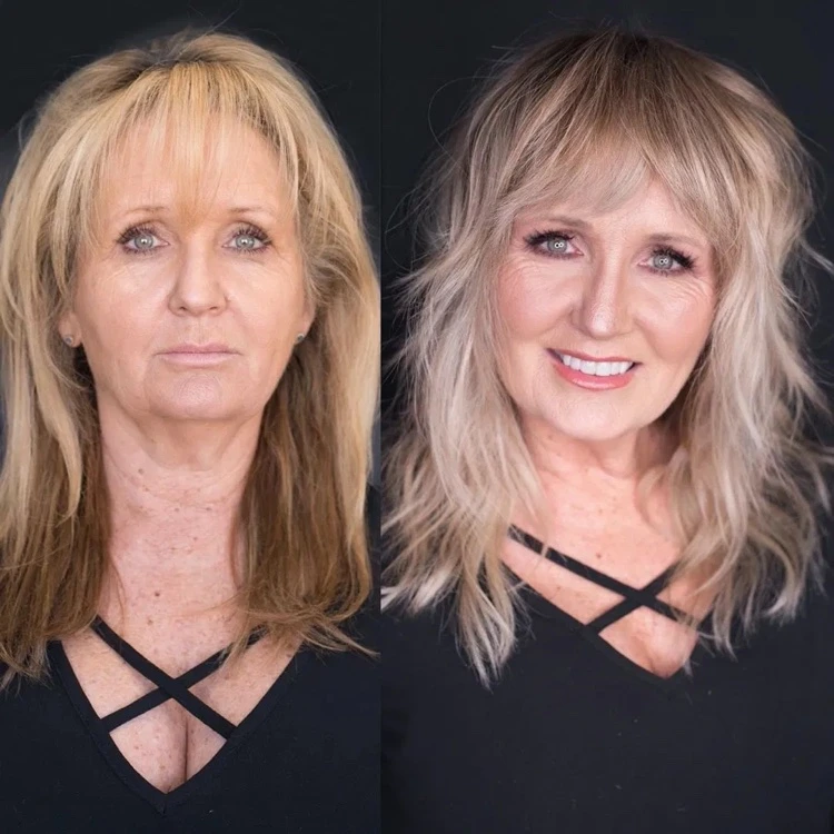 Langhaarfrisur für Damen über 60 mit dünnem Haar Shag Cut