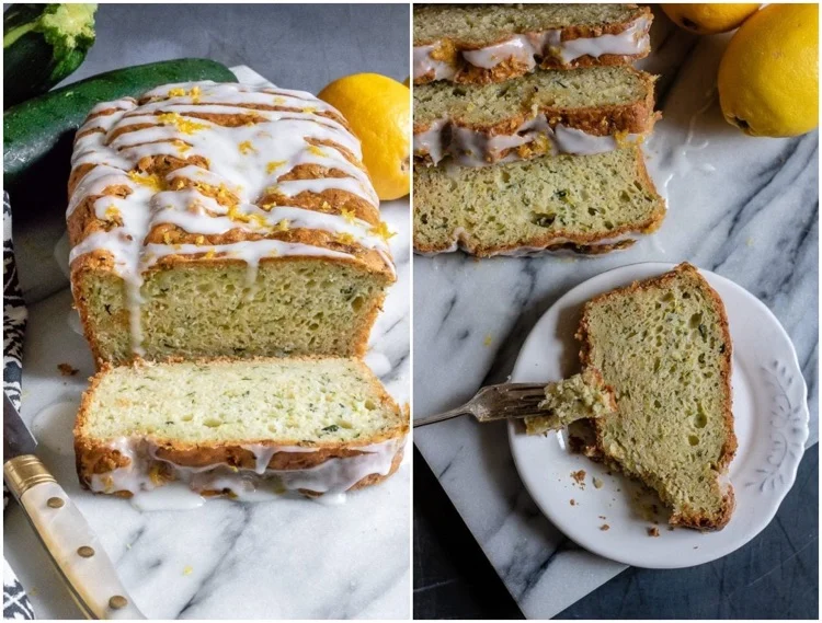 Lemon cake with zucchini and icing in bread form