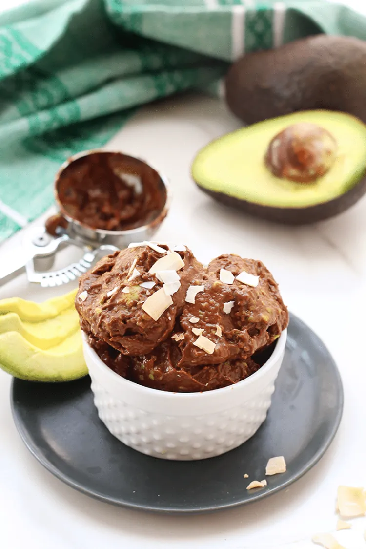 healthy chocolate ice cream with low-calorie avocado protein snacks