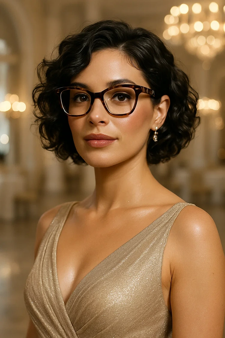 kinnlanger bob lockig frisur mit brille