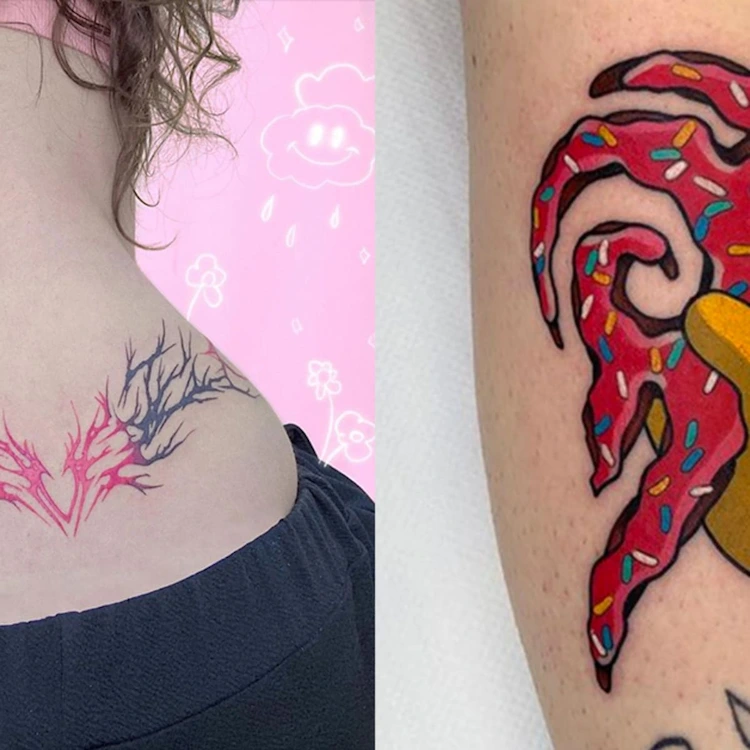 moderne tribal tatoos mit farbigen akzenten auf neue art interpretiert