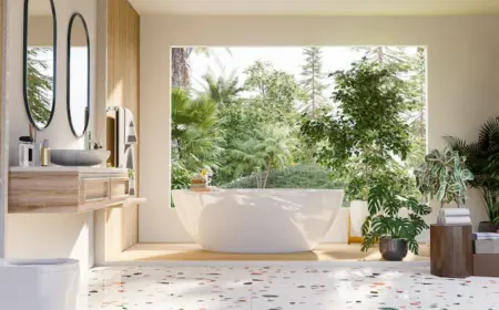 trendiges badezimmerdesign mit biophilie und terazzo boden die natur ins bad bringen