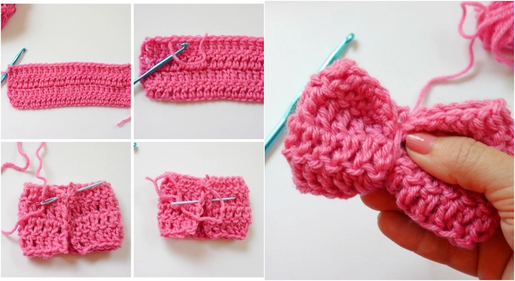 The bow is a colorful and cute crochet design