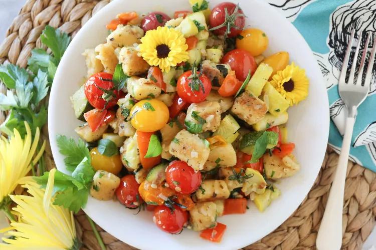 Gnocchi Salat vegan kalorienarmes Abendessen ohne Kochen