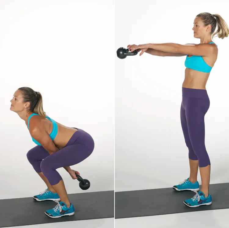 Kettle Bell Swing Exercise Running Full Body Workout for Weight Loss