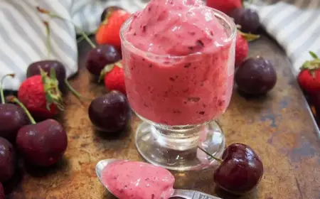 Man kann sehr einfach Kirschen-Eisdessert zu Hause zubereiten