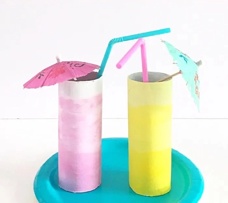 Sommer Bastelidee für Kinder Limonadenglas aus Klorolle