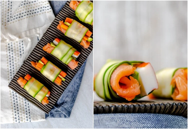 Sushi mit Zucchini und Lachs und mögliche Variationen