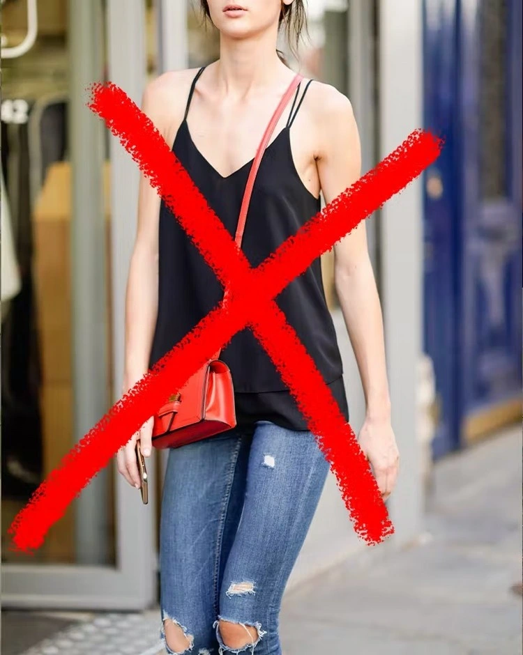 Tragen Sie keine ungebundenen Tops mit Skinny Jeans