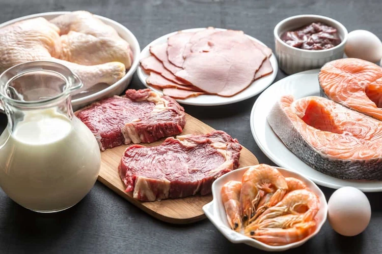 Zu den zugelassenen eiweißreichen Lebensmitteln gehören mageres Rind-, Kalb-, Schweine- und Wildfleisch