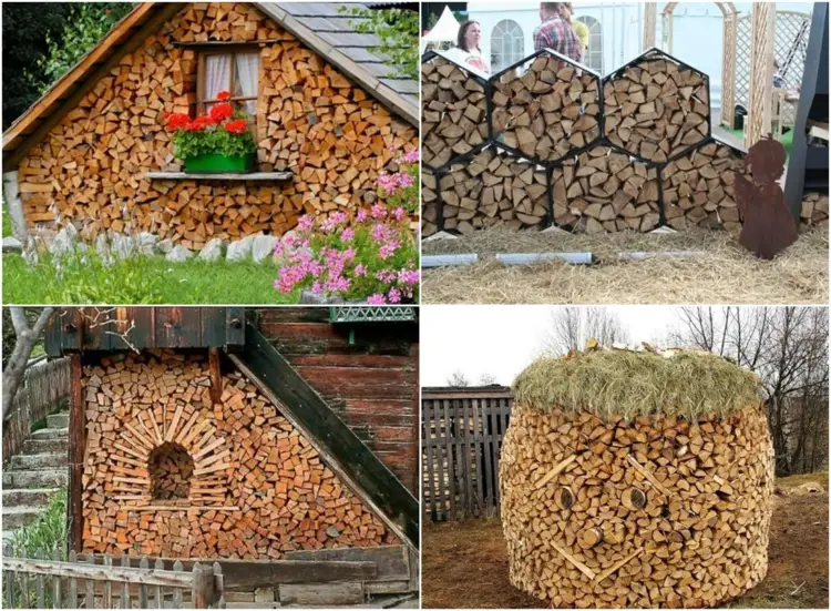 Brennholz stapeln auf dekorative Weise draußen