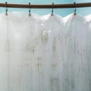 Duschvorhang waschen und roten Schimmel entfernen