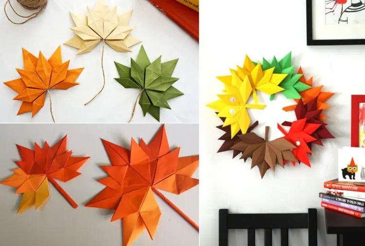 Herbstdeko zum Aufhängen basteln mit Origami-Ahornblatt