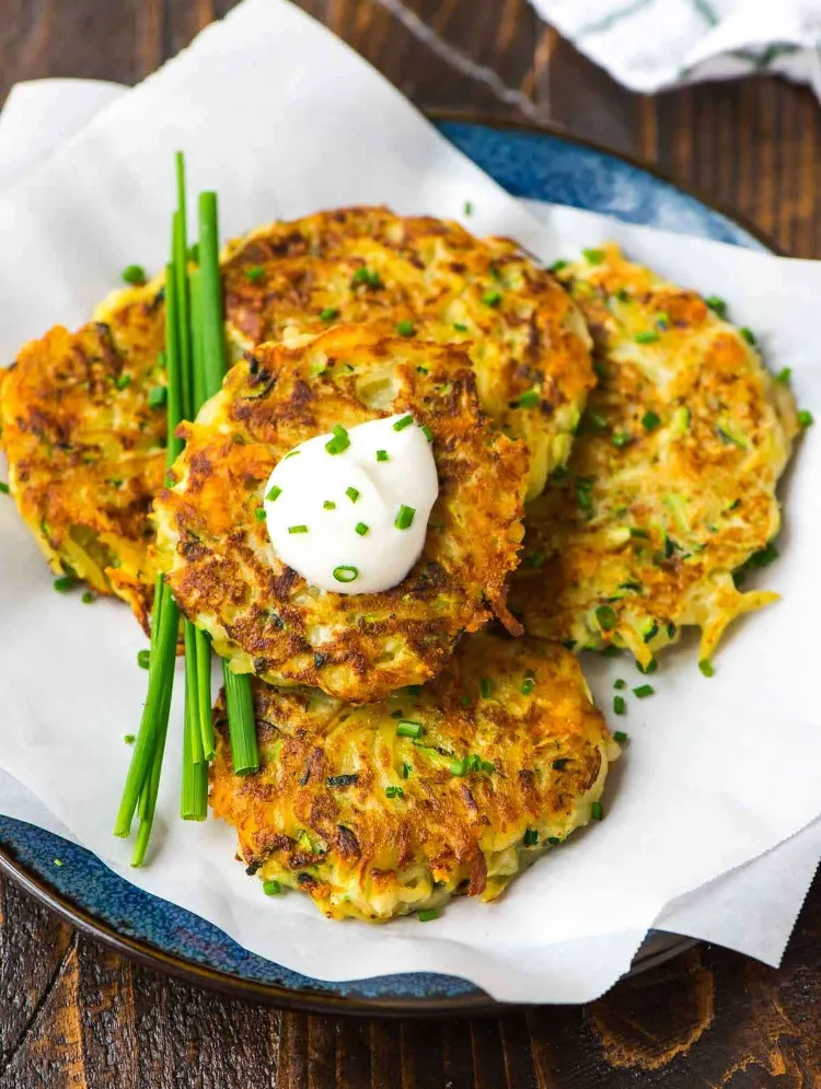 Möhen Zucchini Puffer Rezept vegetarisches Abendessen Abnehmen