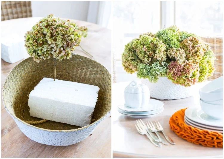 Tischdeko mit Trockenblumen selber machen in einem Korb