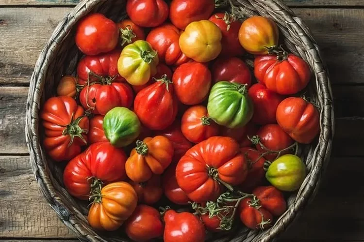 Tomaten nachreifen in einer Obstschale, da die Früchte um sie herum Ethen abgeben