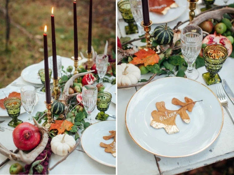 Festliche Herbstdeko mit Kerzen für Hochzeit