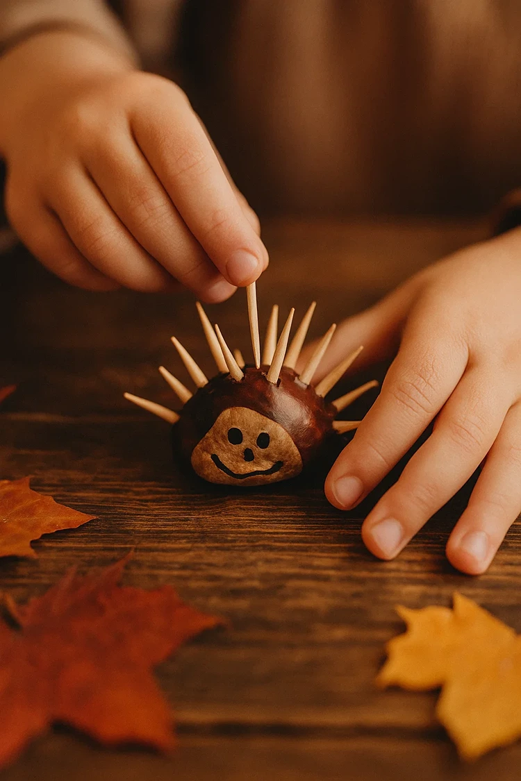 igel basteln aus kastanien und zahnstocher