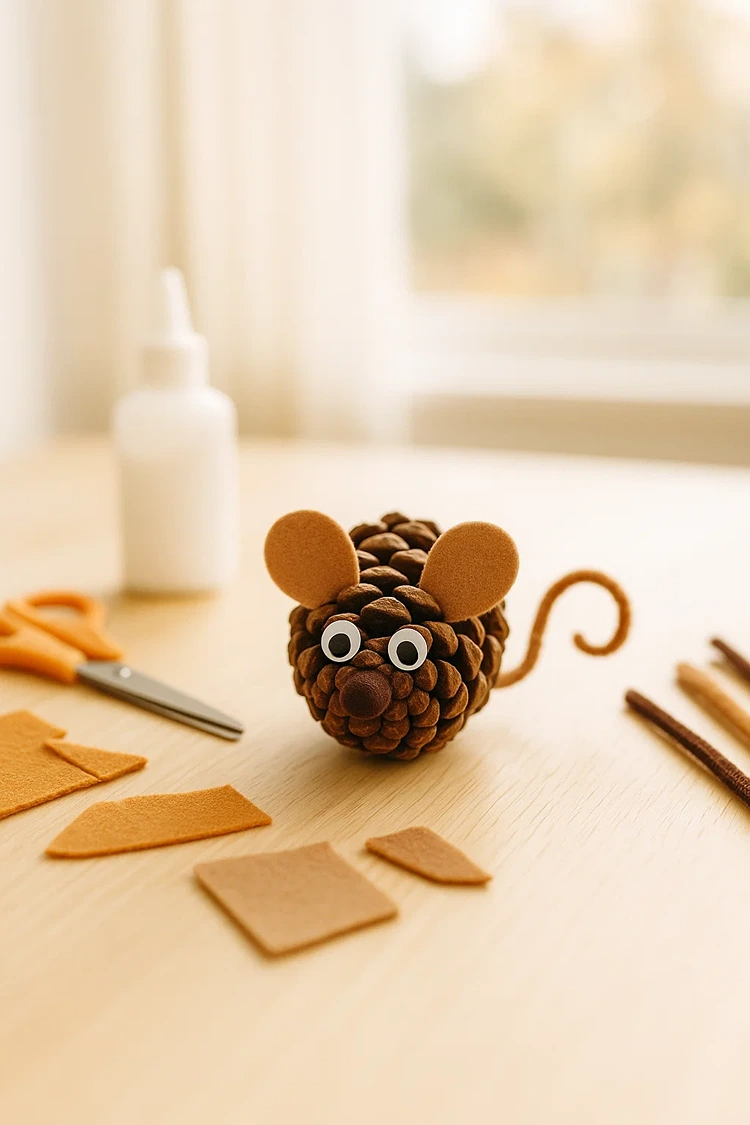 maus aus tannenzapfen basteln mit kindern herbst