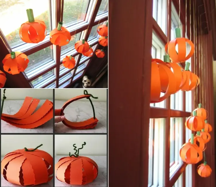Halloween Fensterdeko mit Girlanden basteln - Kürbisse oder andere Motive aufhängen