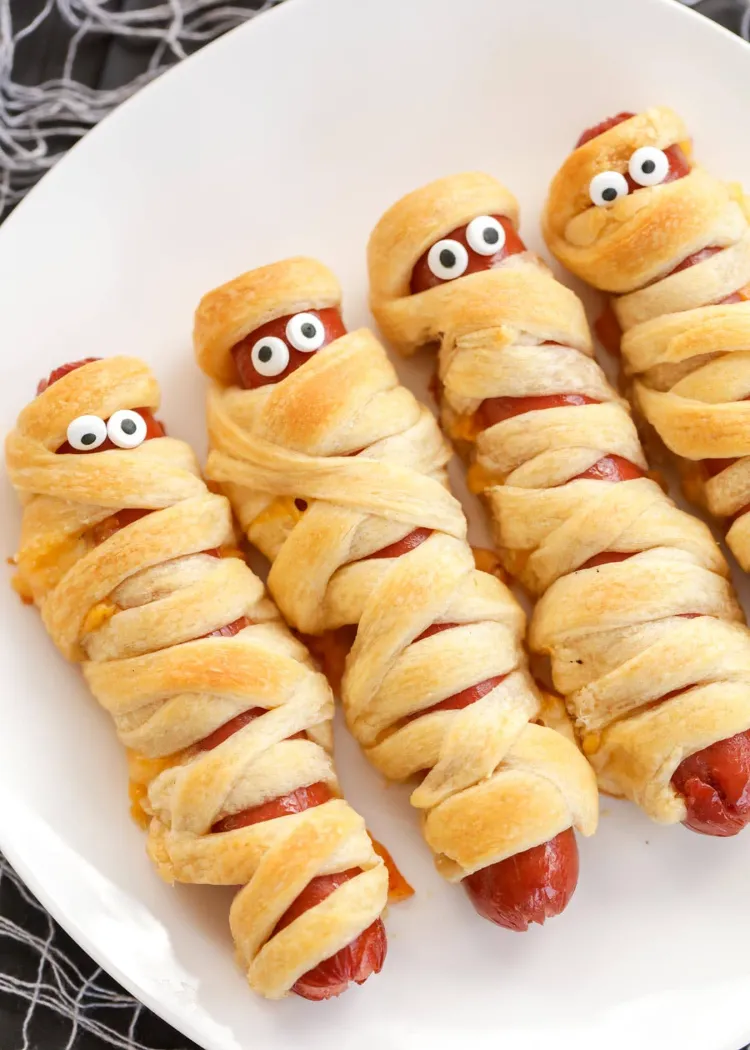 Mummy Sausages with Pizza Dough is a hearty Halloween breakfast