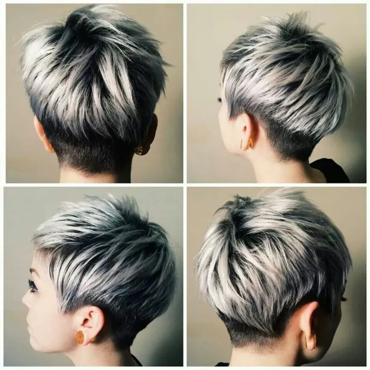 Pixie Cut mit Undercut kurze graue Haare mit Strähnchen aufpeppen