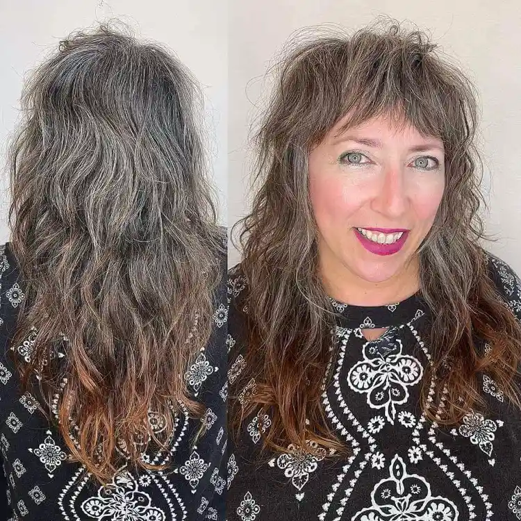 Shag Cut für lange ergraute Haare ab 40 V-Stufenschnitt