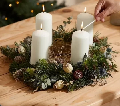 Adventskranz aus Naturmaterialien basteln - Die christlichen Haushalte und Gemeinden praktizieren diesen Brauch in der Adventszeit