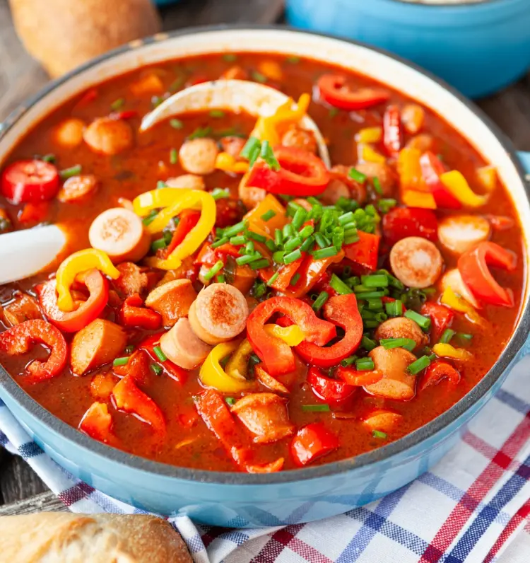 Farmer pot with sausage and vegetables for children