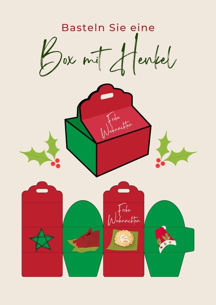 Coole Geschenkbox zu Weihnachten mit Henkel und weihnachtlichen Motiven