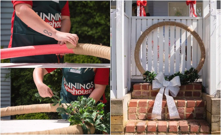 Einen fröhlichen Weihnachtskranz für Ihre Haustür können Sie mit wenigen Materialien basteln