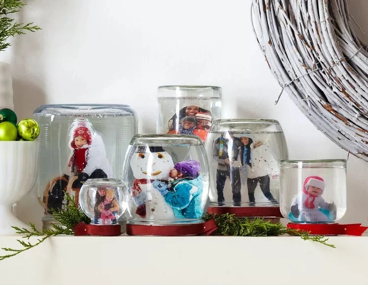 Familien Bilder als Schneekugel Ideen für Weihnachtsdeko im Glas