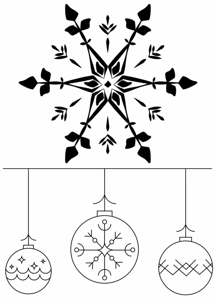 Fenster weihnachtlich bemalen - Malvorlagen für Christbaumschmuck und Schneeflocke