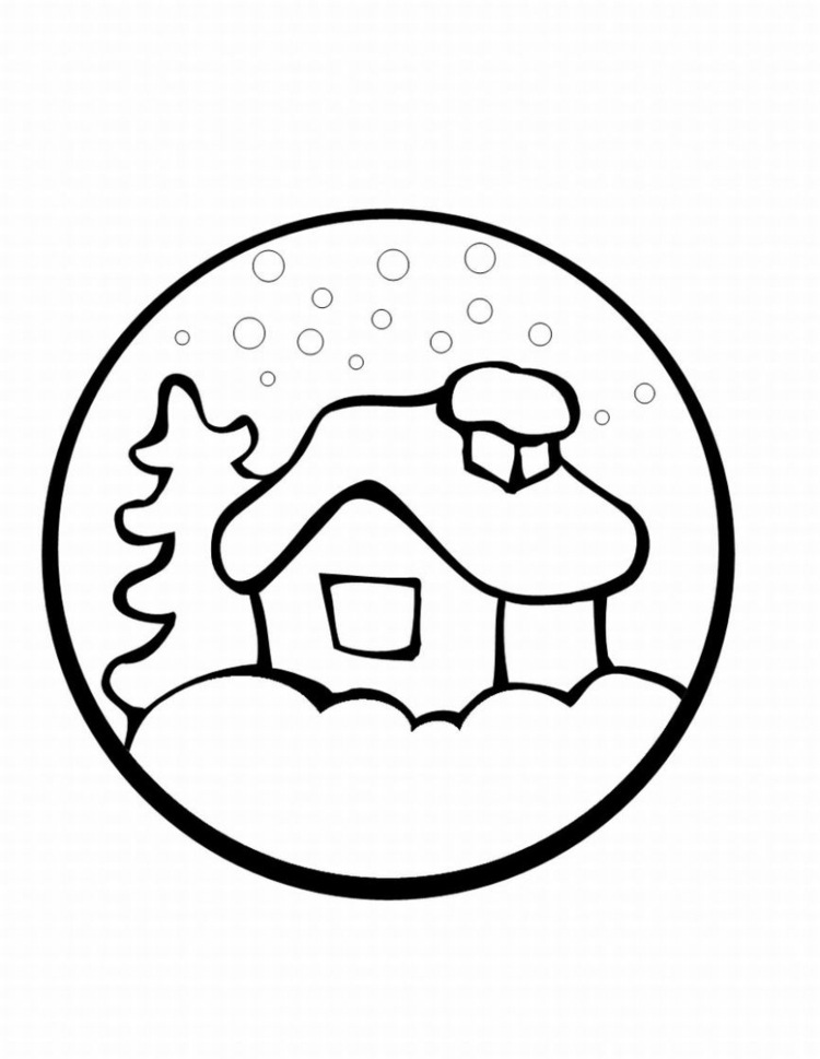 Haus im Schnee mit Tanne für die Gestaltung vom Fenster im Winter