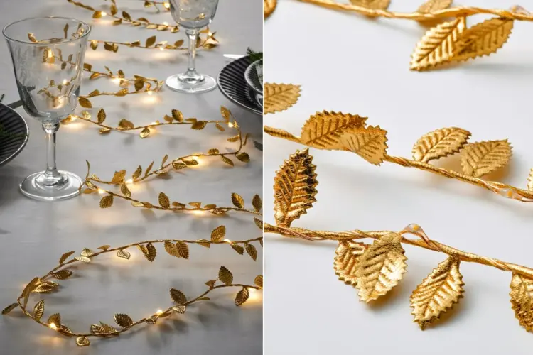 Ikea Weihnachtsdeko 2022 - Edle Lichterketten-Girlande mit goldenen Blättern