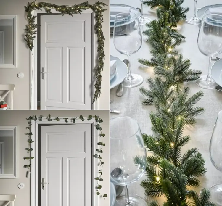 Ikea Weihnachtsdeko 2022 - Natürliche Girlande mit Lichtern aus künstlichem Tannengrün oder Eukalyptus