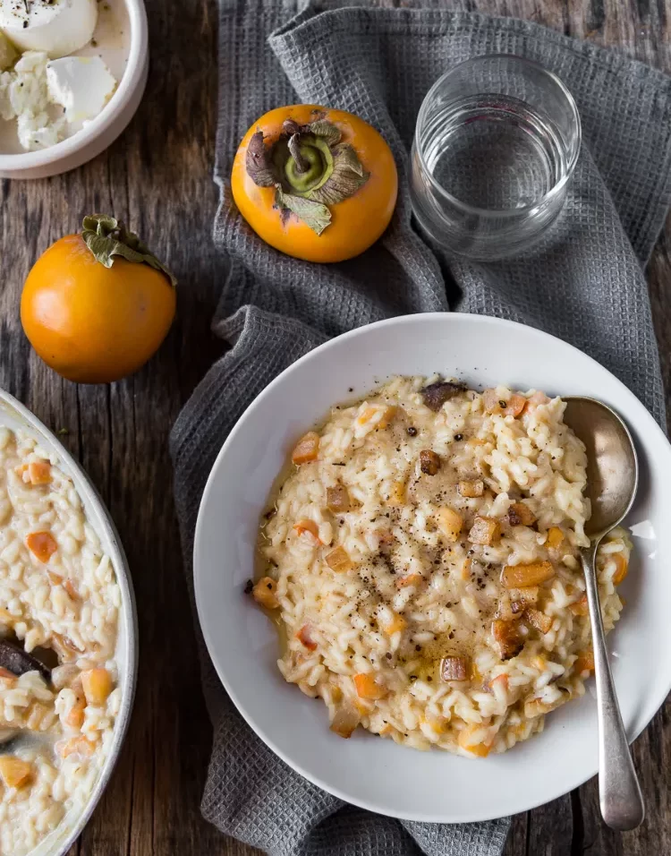 Persimmon Risotto with Goat Cheese A delicious persimmon recipe for dinner