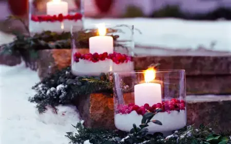 Weihnachtsdeko mit Windlichtern für die Außentreppe