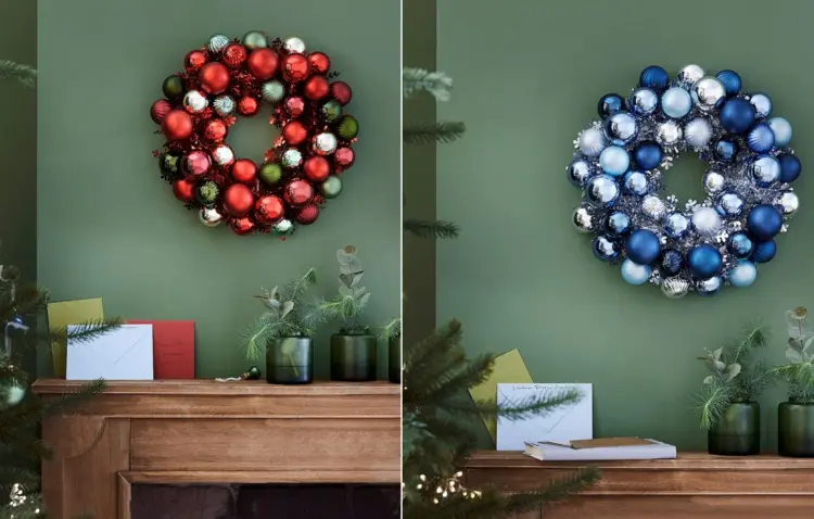 Weihnachtskranz mit Christbaumkugeln für die Wand oder Haustür